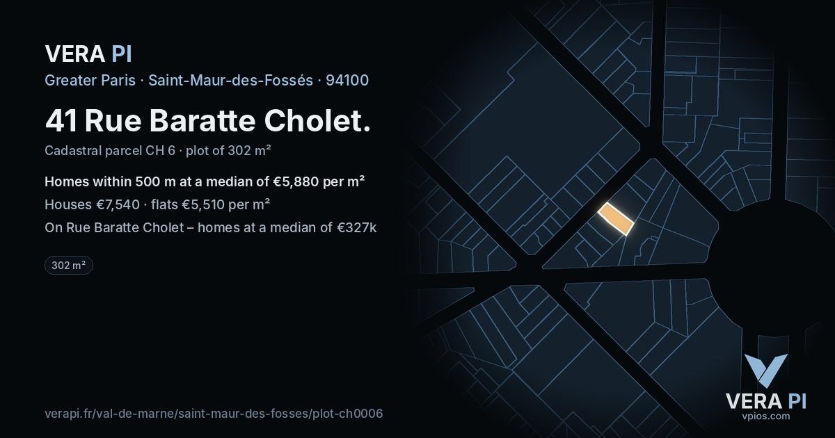 41 Rue Baratte Cholet, Saint-Maur-des-Fossés at night – the plot lit, the parcels around coloured by the prices near them