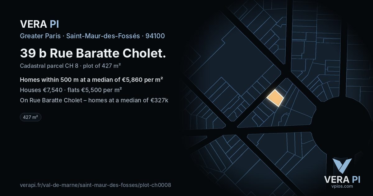 39 b Rue Baratte Cholet, Saint-Maur-des-Fossés at night – the plot lit, the parcels around coloured by the prices near them