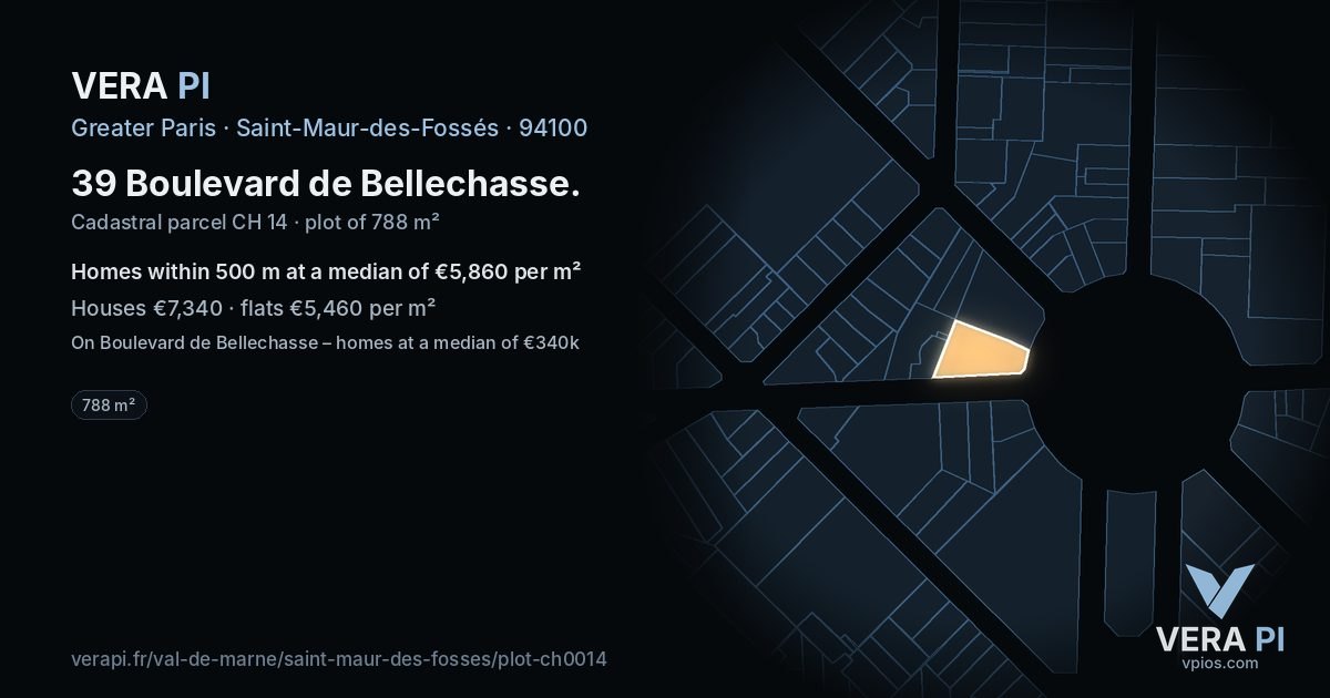 39 Boulevard de Bellechasse, Saint-Maur-des-Fossés at night – the plot lit, the parcels around coloured by the prices near them