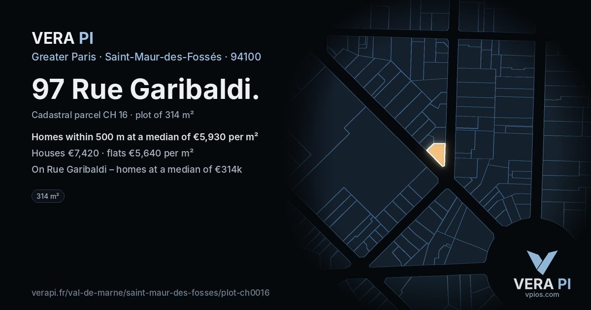 97 Rue Garibaldi, Saint-Maur-des-Fossés at night – the plot lit, the parcels around coloured by the prices near them