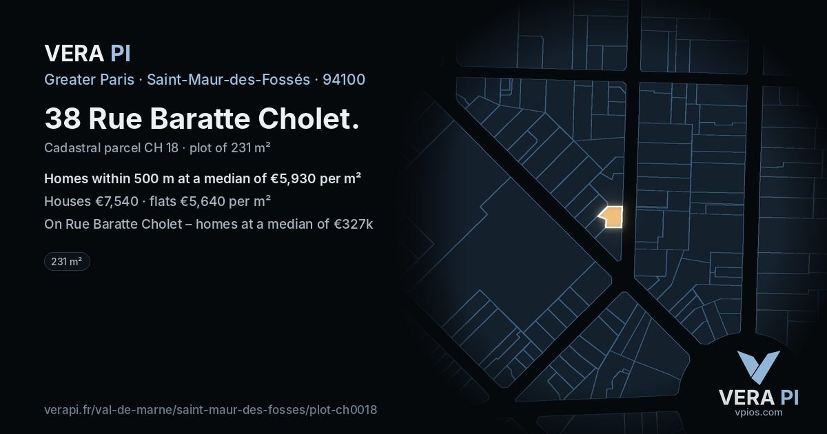 38 Rue Baratte Cholet, Saint-Maur-des-Fossés at night – the plot lit, the parcels around coloured by the prices near them