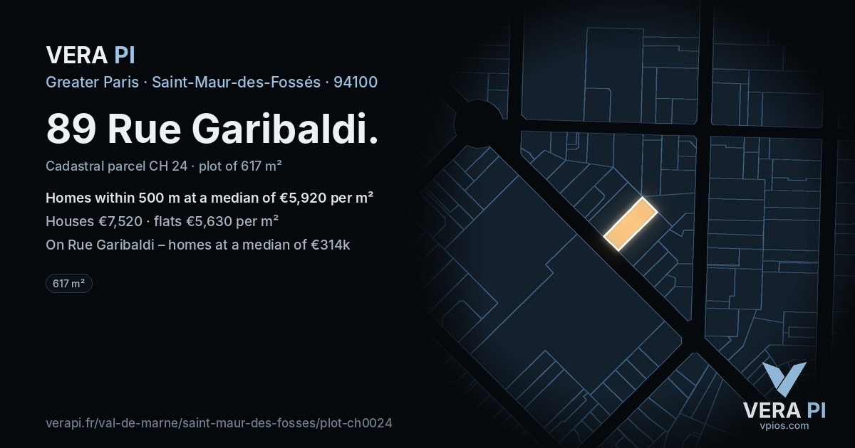 89 Rue Garibaldi, Saint-Maur-des-Fossés at night – the plot lit, the parcels around coloured by the prices near them