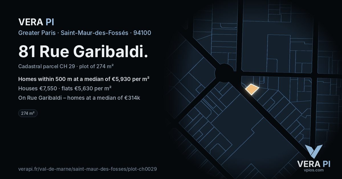 81 Rue Garibaldi, Saint-Maur-des-Fossés at night – the plot lit, the parcels around coloured by the prices near them