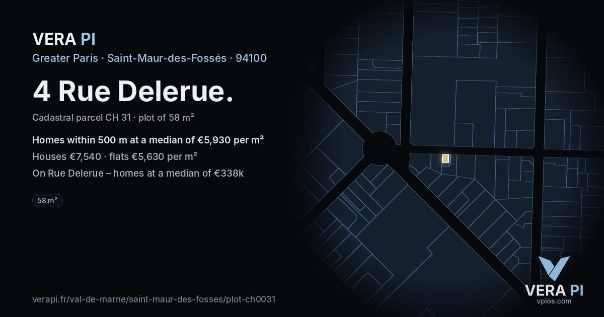 4 Rue Delerue, Saint-Maur-des-Fossés at night – the plot lit, the parcels around coloured by the prices near them
