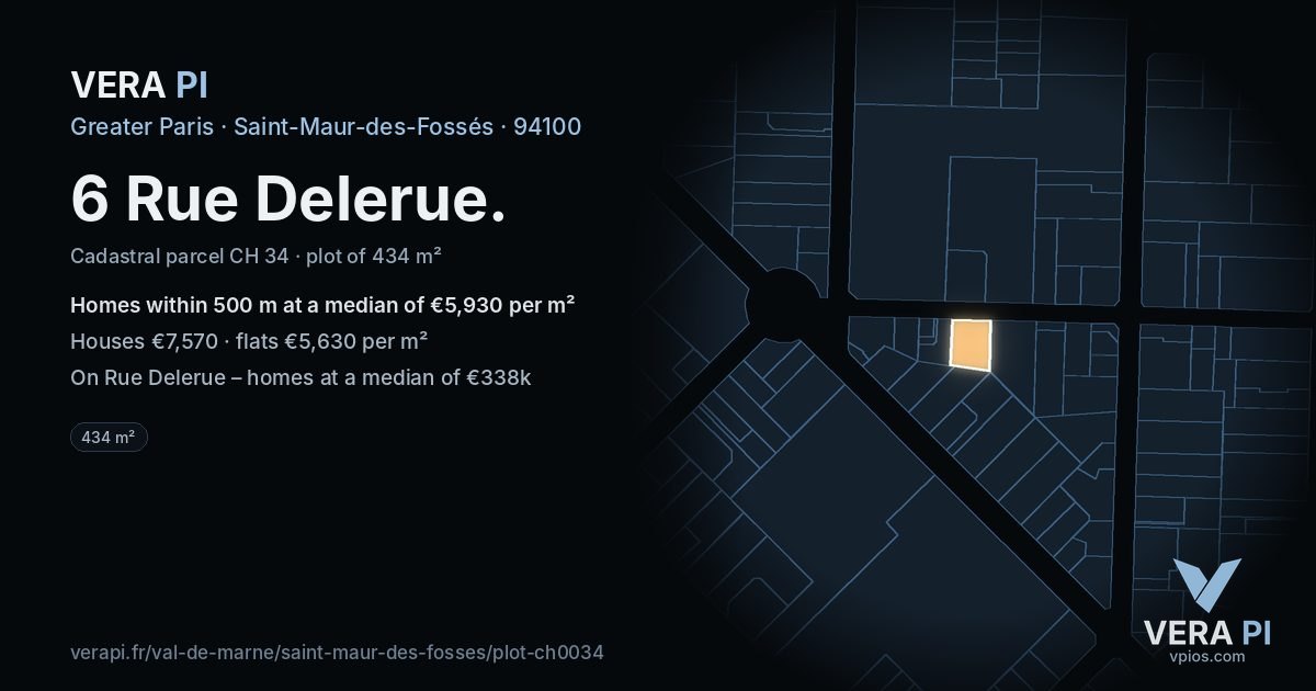 6 Rue Delerue, Saint-Maur-des-Fossés at night – the plot lit, the parcels around coloured by the prices near them
