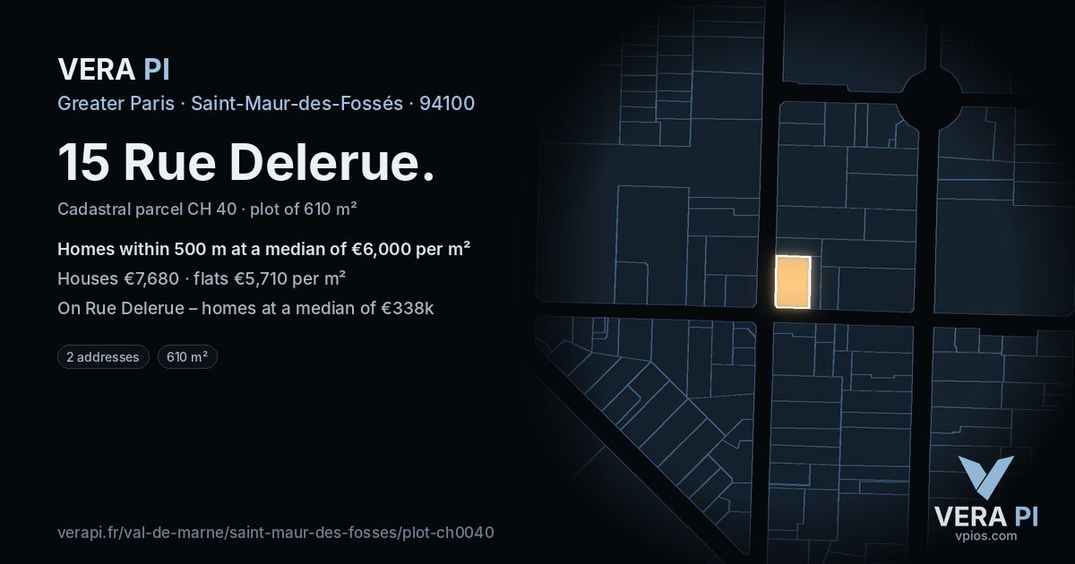 15 Rue Delerue, Saint-Maur-des-Fossés at night – the plot lit, the parcels around coloured by the prices near them