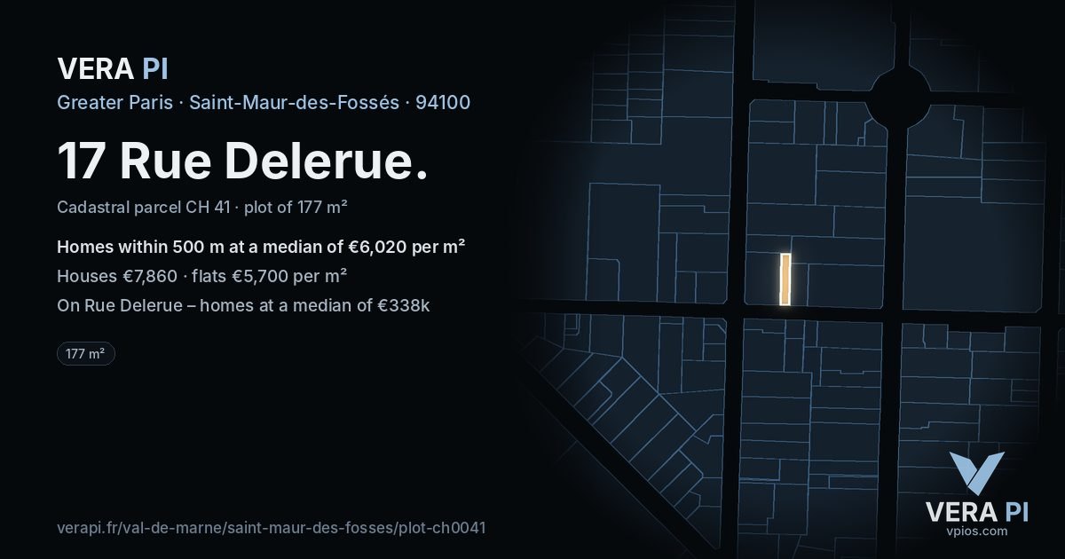 17 Rue Delerue, Saint-Maur-des-Fossés at night – the plot lit, the parcels around coloured by the prices near them