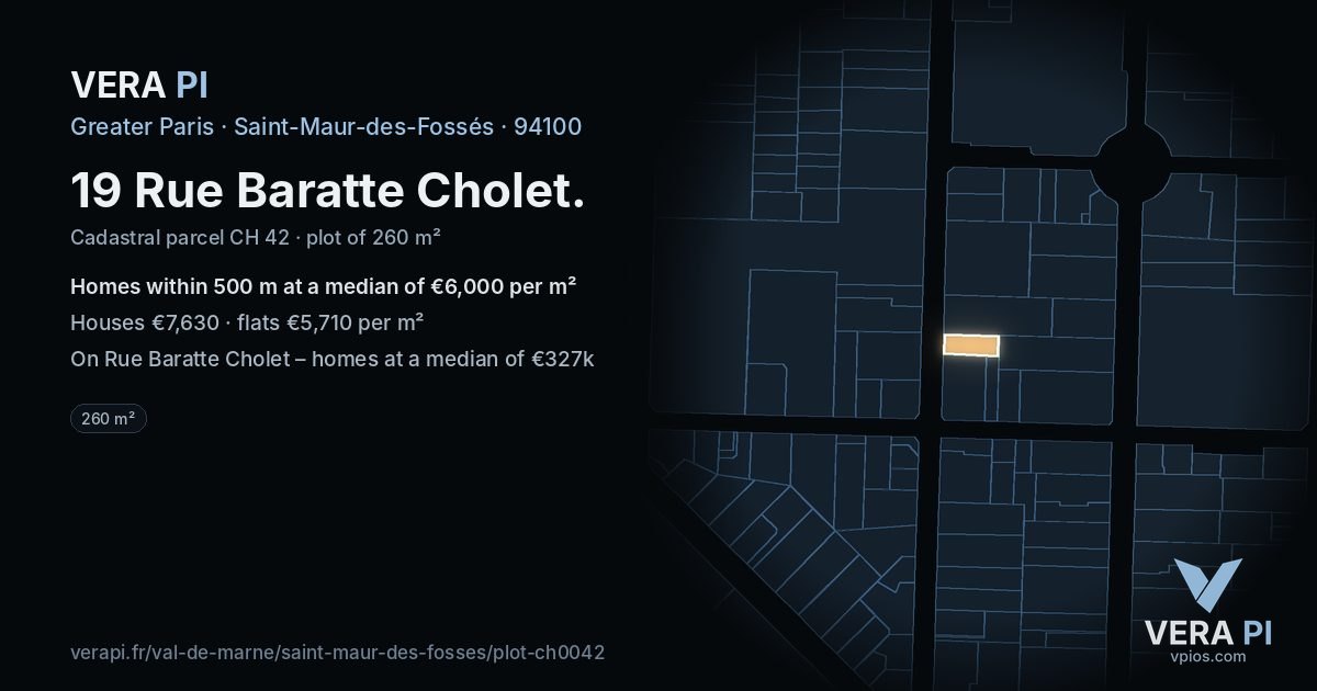 19 Rue Baratte Cholet, Saint-Maur-des-Fossés at night – the plot lit, the parcels around coloured by the prices near them