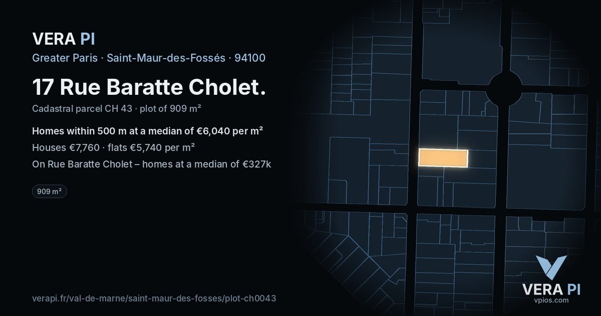 17 Rue Baratte Cholet, Saint-Maur-des-Fossés at night – the plot lit, the parcels around coloured by the prices near them