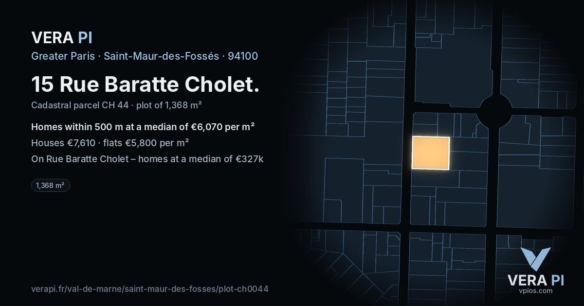 15 Rue Baratte Cholet, Saint-Maur-des-Fossés at night – the plot lit, the parcels around coloured by the prices near them