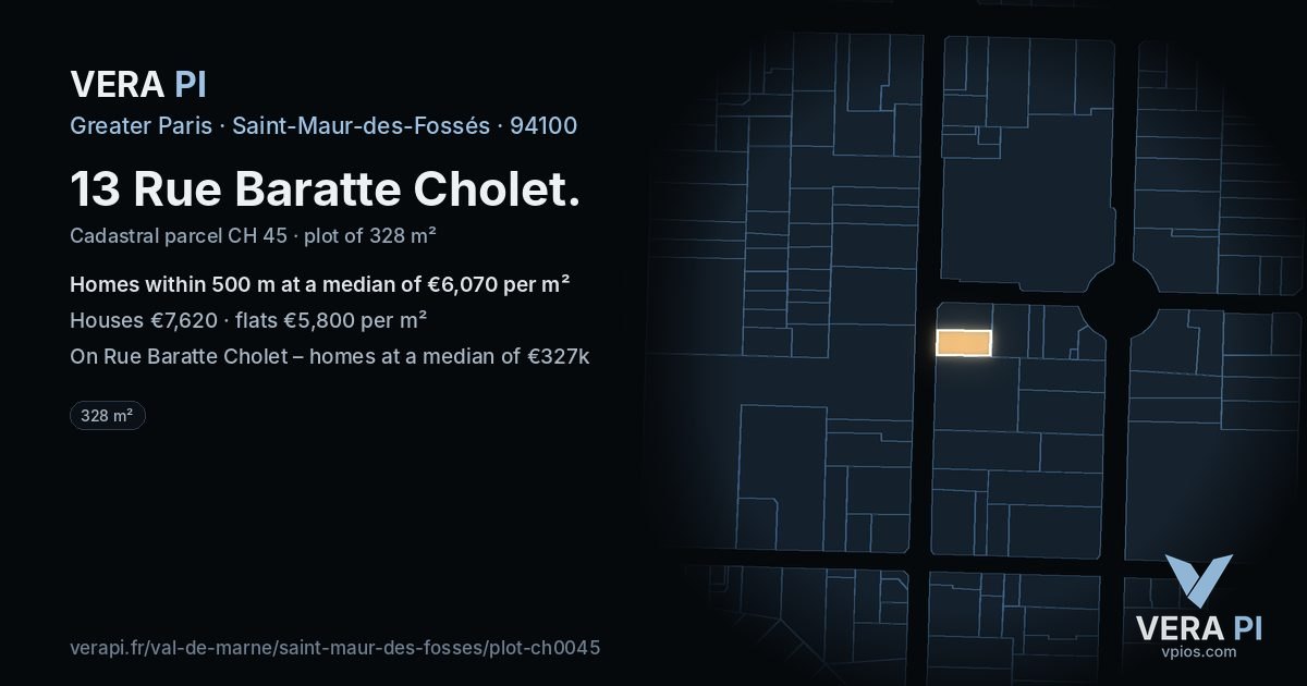 13 Rue Baratte Cholet, Saint-Maur-des-Fossés at night – the plot lit, the parcels around coloured by the prices near them