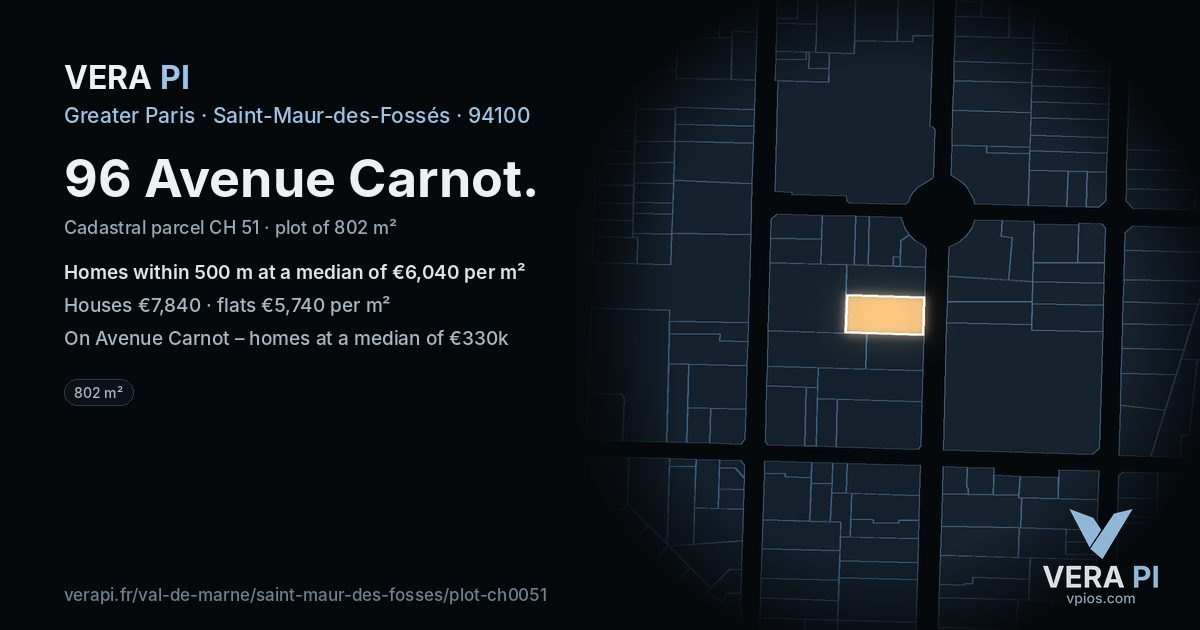 96 Avenue Carnot, Saint-Maur-des-Fossés at night – the plot lit, the parcels around coloured by the prices near them
