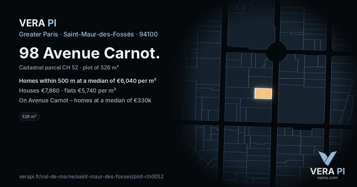 98 Avenue Carnot, Saint-Maur-des-Fossés at night – the plot lit, the parcels around coloured by the prices near them
