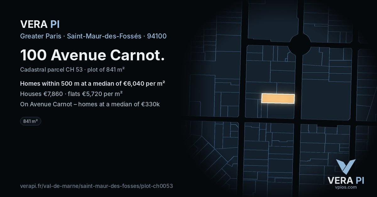 100 Avenue Carnot, Saint-Maur-des-Fossés at night – the plot lit, the parcels around coloured by the prices near them