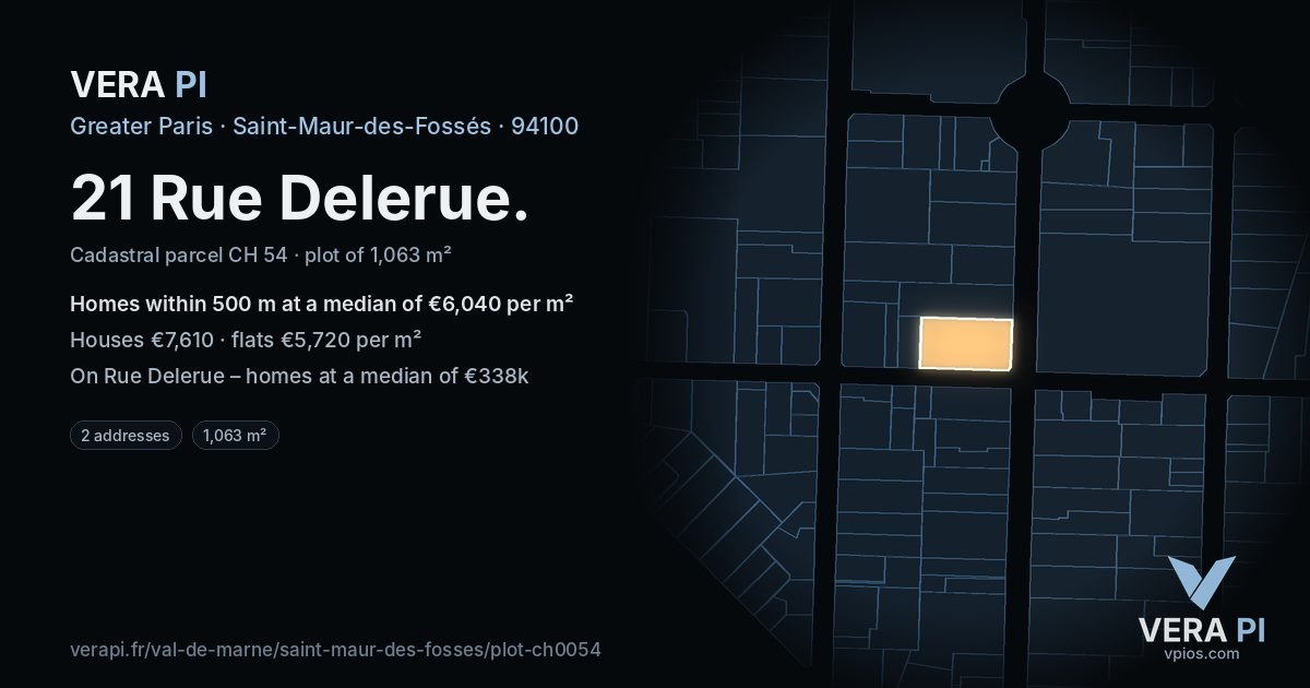 21 Rue Delerue, Saint-Maur-des-Fossés at night – the plot lit, the parcels around coloured by the prices near them