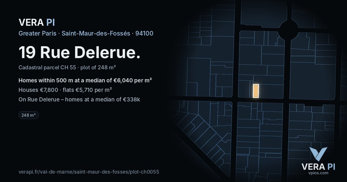 19 Rue Delerue, Saint-Maur-des-Fossés at night – the plot lit, the parcels around coloured by the prices near them