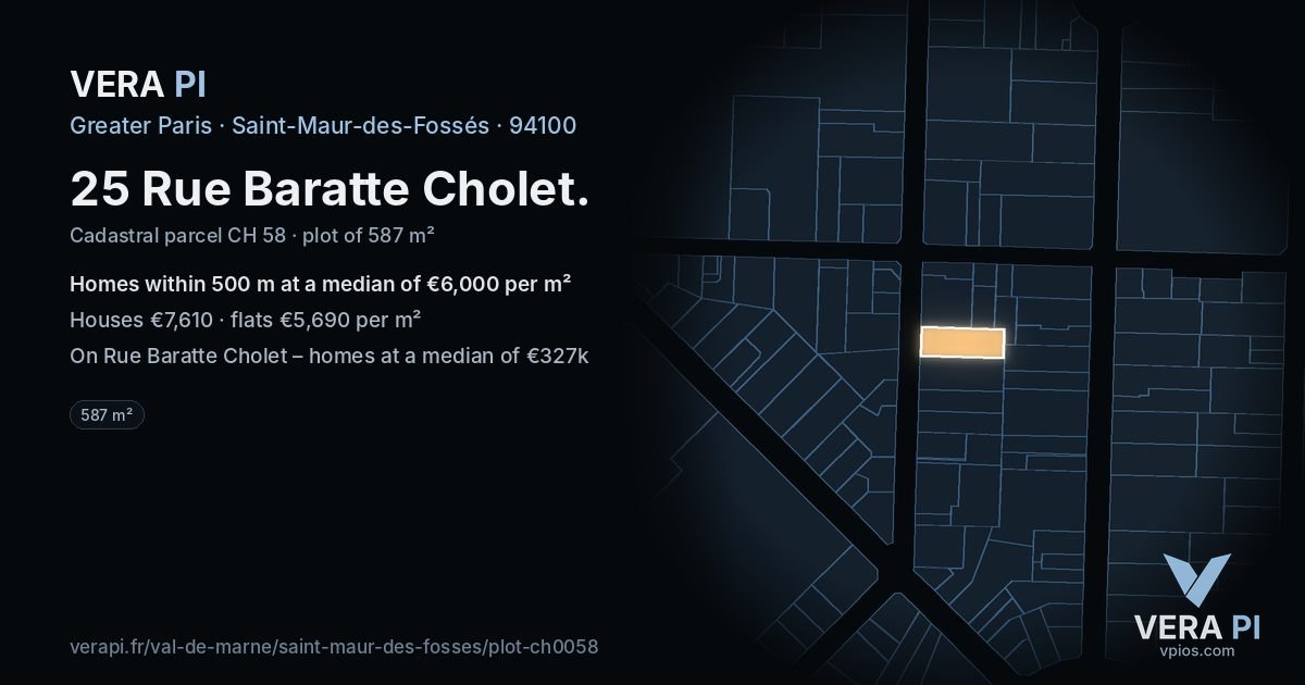 25 Rue Baratte Cholet, Saint-Maur-des-Fossés at night – the plot lit, the parcels around coloured by the prices near them