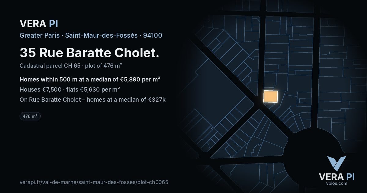 35 Rue Baratte Cholet, Saint-Maur-des-Fossés at night – the plot lit, the parcels around coloured by the prices near them