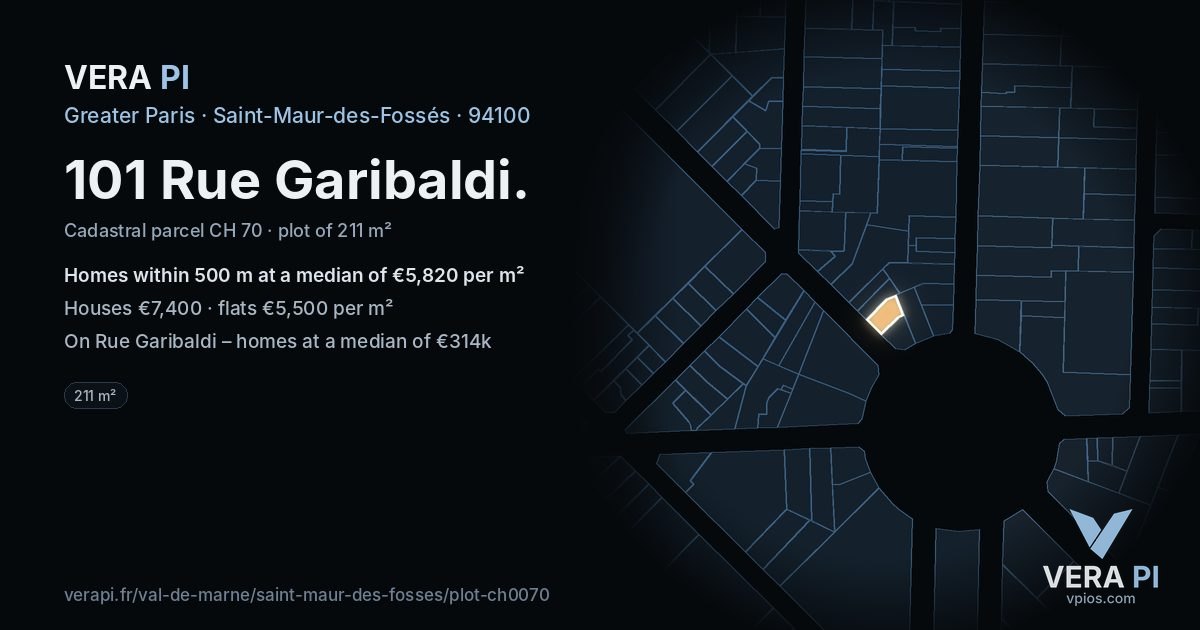 101 Rue Garibaldi, Saint-Maur-des-Fossés at night – the plot lit, the parcels around coloured by the prices near them