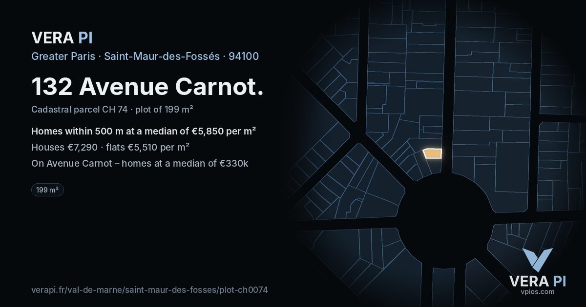 132 Avenue Carnot, Saint-Maur-des-Fossés at night – the plot lit, the parcels around coloured by the prices near them