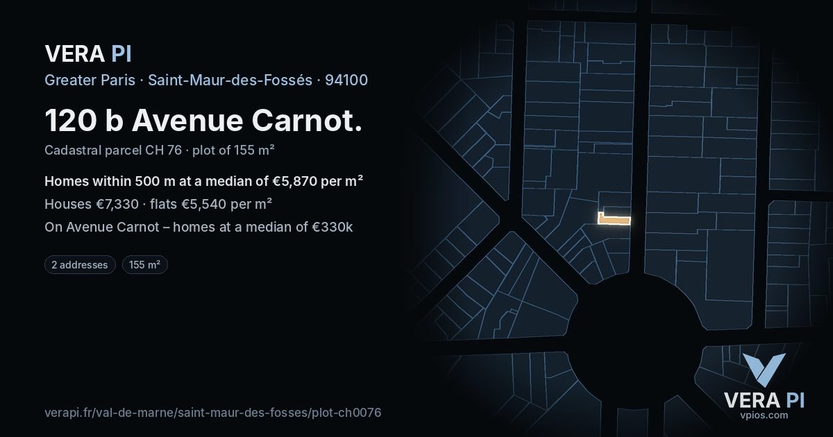 120 b Avenue Carnot, Saint-Maur-des-Fossés at night – the plot lit, the parcels around coloured by the prices near them