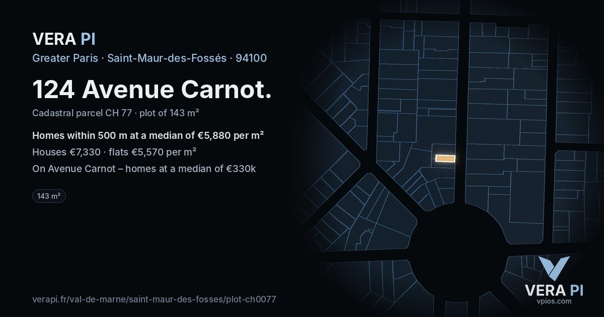 124 Avenue Carnot, Saint-Maur-des-Fossés at night – the plot lit, the parcels around coloured by the prices near them