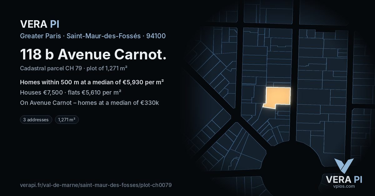 118 b Avenue Carnot, Saint-Maur-des-Fossés at night – the plot lit, the parcels around coloured by the prices near them