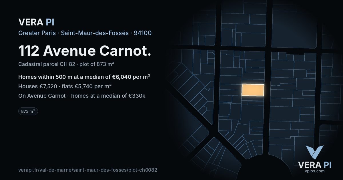 112 Avenue Carnot, Saint-Maur-des-Fossés at night – the plot lit, the parcels around coloured by the prices near them