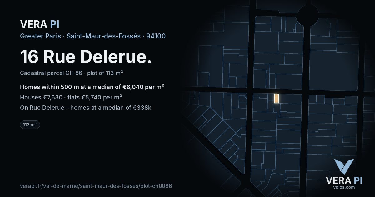 16 Rue Delerue, Saint-Maur-des-Fossés at night – the plot lit, the parcels around coloured by the prices near them