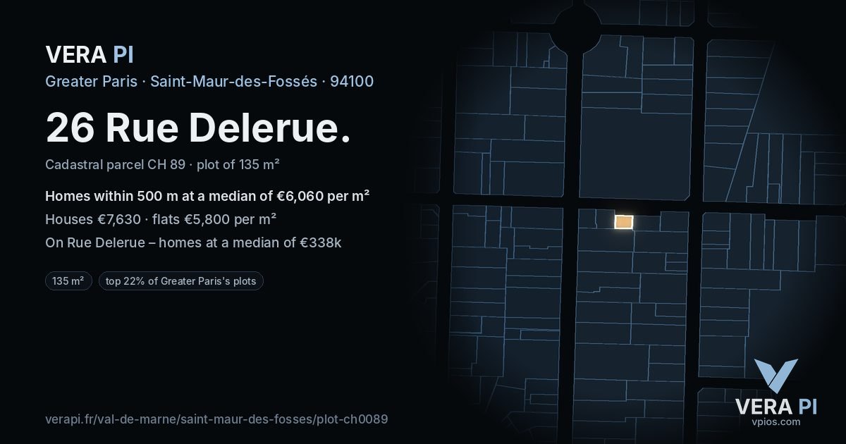 26 Rue Delerue, Saint-Maur-des-Fossés at night – the plot lit, the parcels around coloured by the prices near them