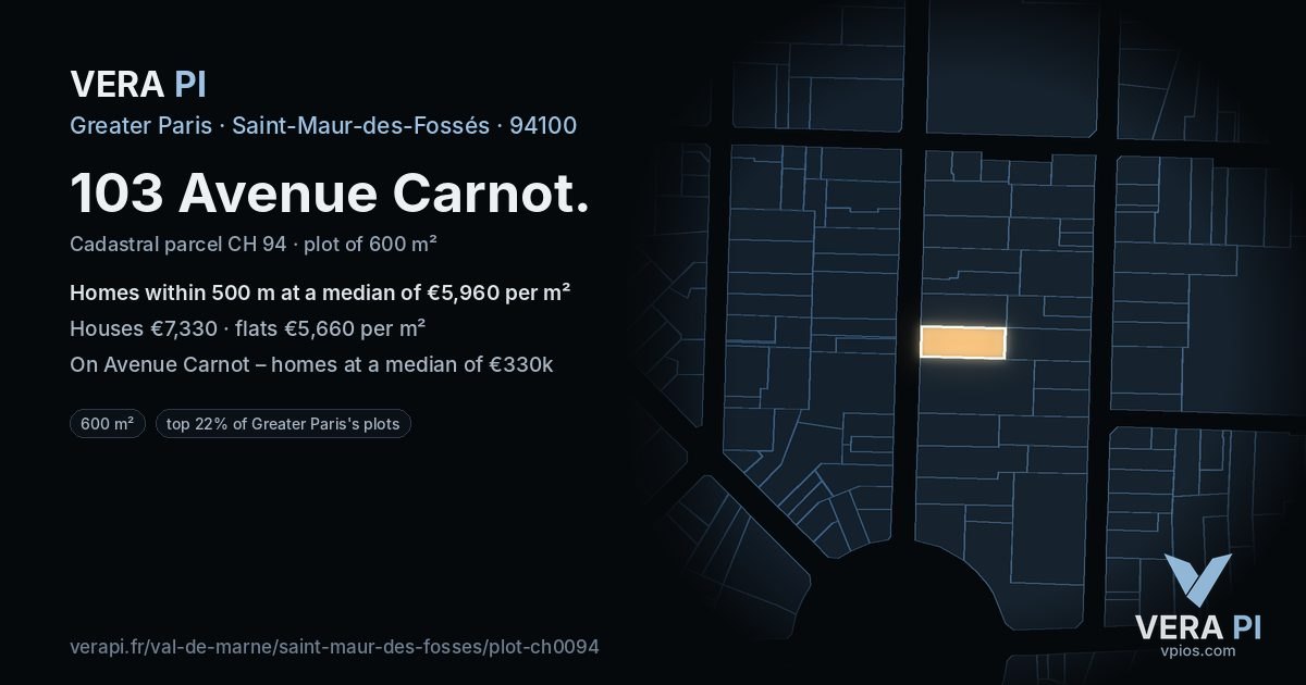 103 Avenue Carnot, Saint-Maur-des-Fossés at night – the plot lit, the parcels around coloured by the prices near them