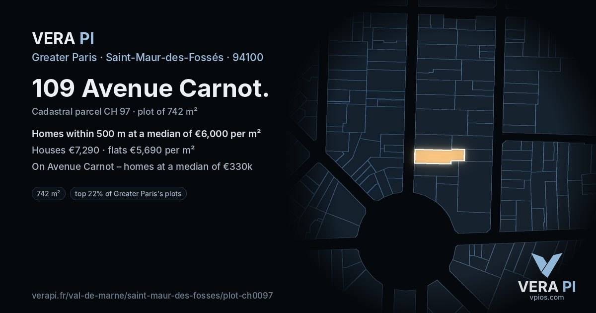 109 Avenue Carnot, Saint-Maur-des-Fossés at night – the plot lit, the parcels around coloured by the prices near them