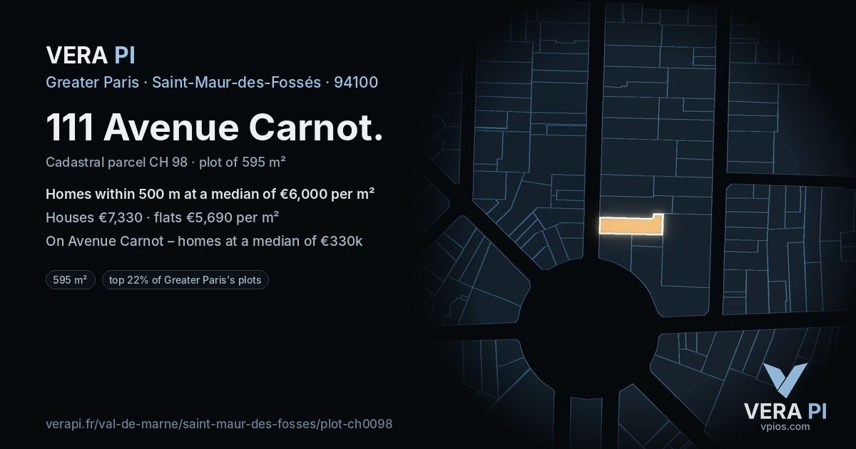111 Avenue Carnot, Saint-Maur-des-Fossés at night – the plot lit, the parcels around coloured by the prices near them