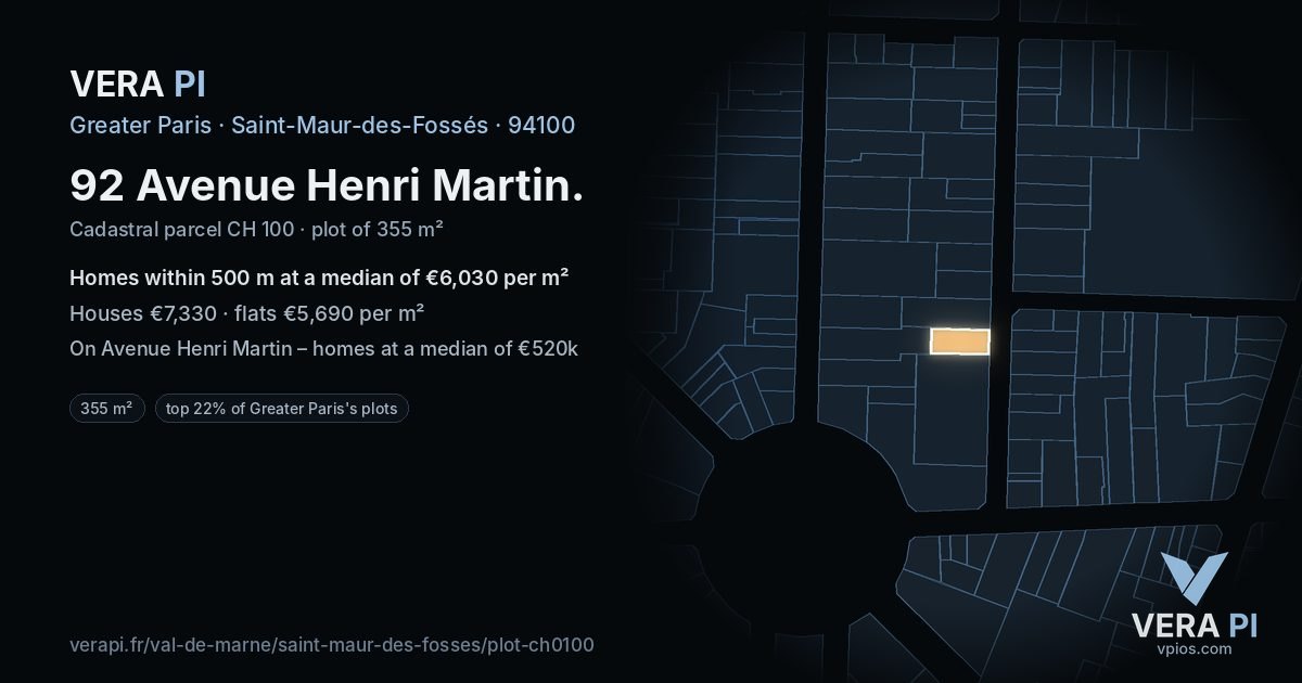 92 Avenue Henri Martin, Saint-Maur-des-Fossés at night – the plot lit, the parcels around coloured by the prices near them