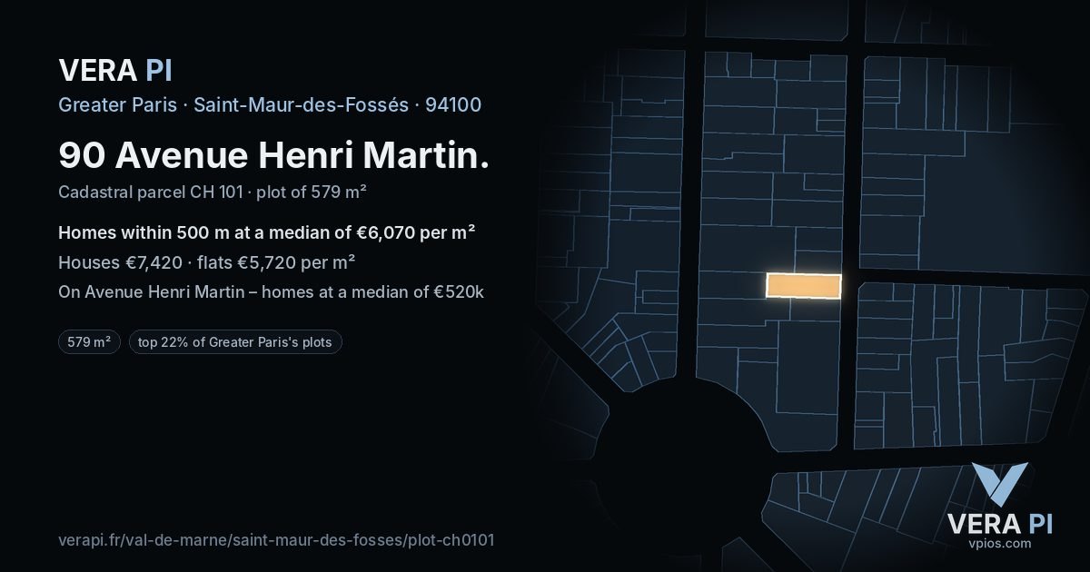 90 Avenue Henri Martin, Saint-Maur-des-Fossés at night – the plot lit, the parcels around coloured by the prices near them