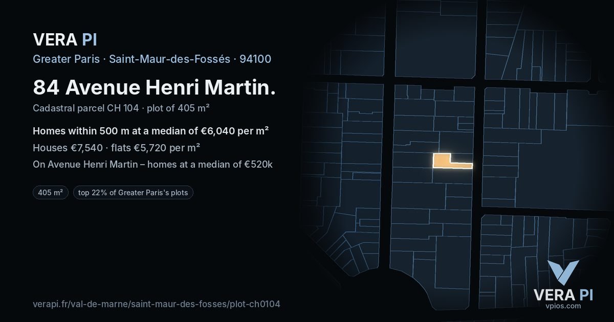 84 Avenue Henri Martin, Saint-Maur-des-Fossés at night – the plot lit, the parcels around coloured by the prices near them
