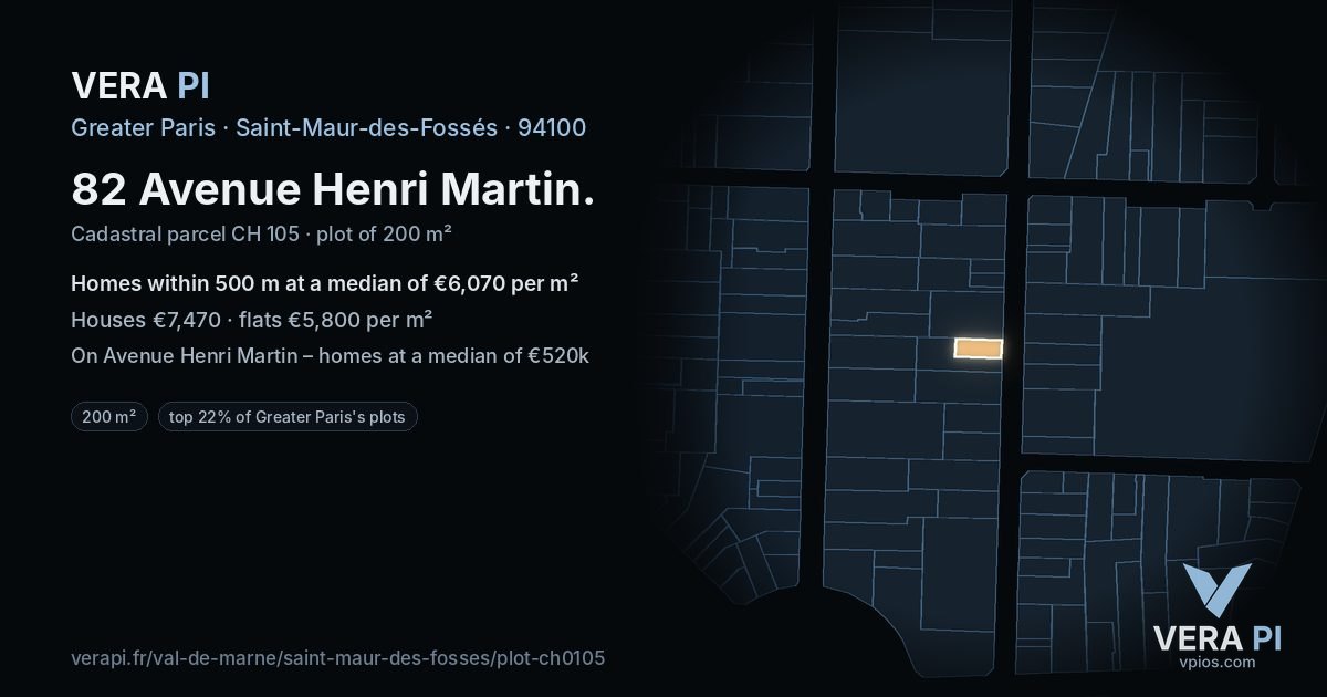 82 Avenue Henri Martin, Saint-Maur-des-Fossés at night – the plot lit, the parcels around coloured by the prices near them