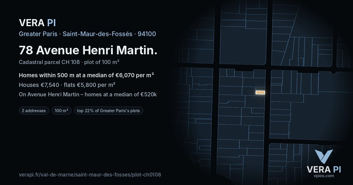 78 Avenue Henri Martin, Saint-Maur-des-Fossés at night – the plot lit, the parcels around coloured by the prices near them