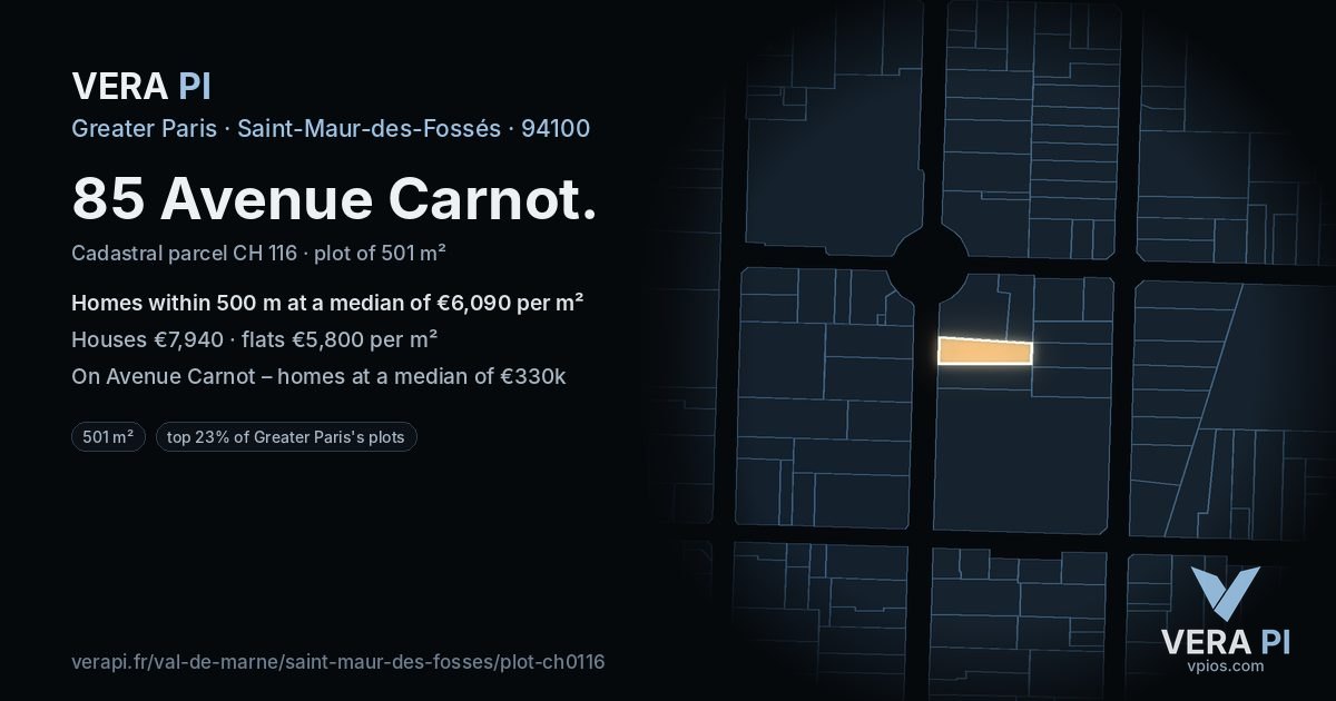 85 Avenue Carnot, Saint-Maur-des-Fossés at night – the plot lit, the parcels around coloured by the prices near them