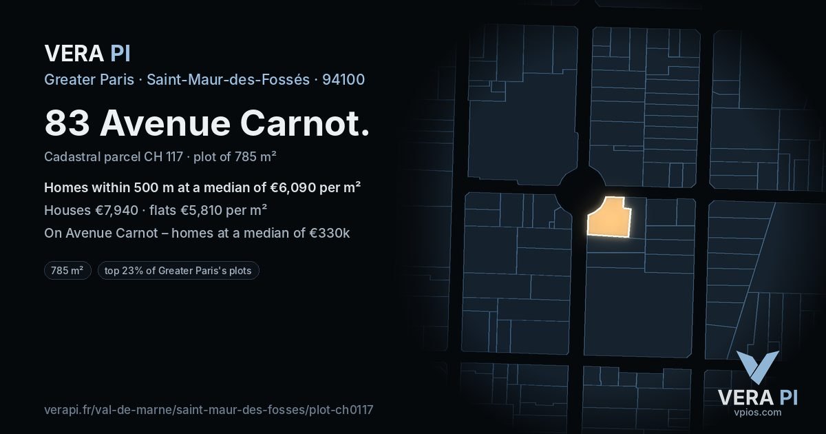 83 Avenue Carnot, Saint-Maur-des-Fossés at night – the plot lit, the parcels around coloured by the prices near them