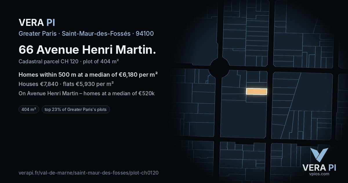 66 Avenue Henri Martin, Saint-Maur-des-Fossés at night – the plot lit, the parcels around coloured by the prices near them
