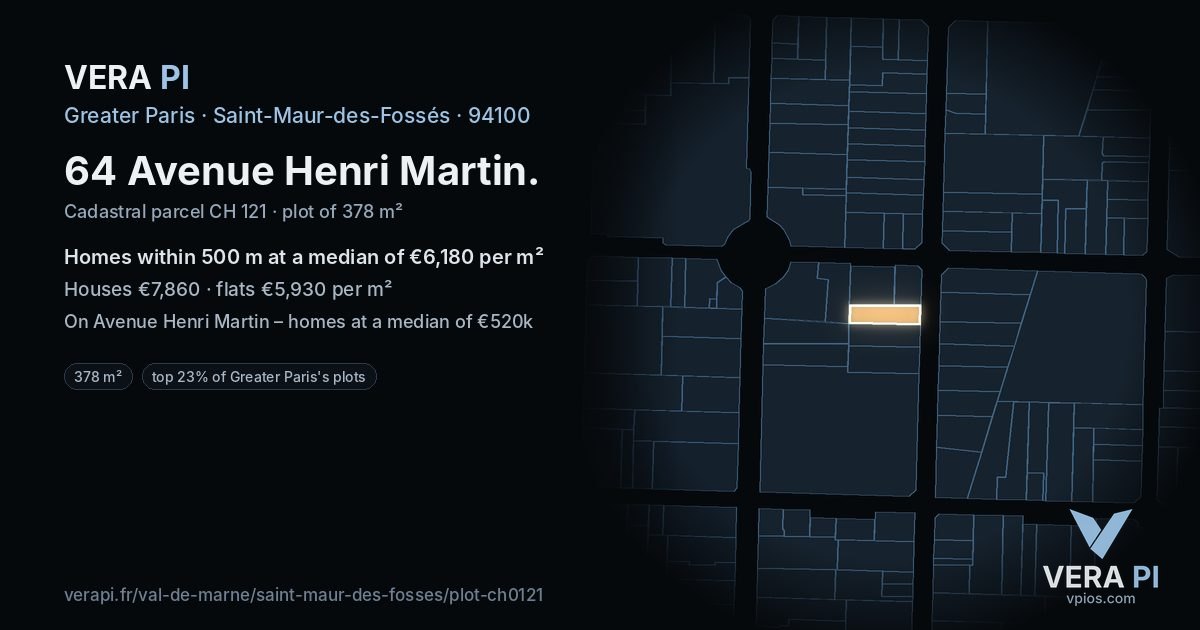 64 Avenue Henri Martin, Saint-Maur-des-Fossés at night – the plot lit, the parcels around coloured by the prices near them