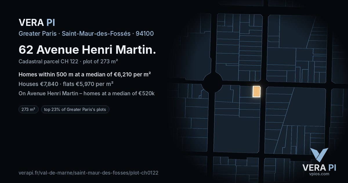 62 Avenue Henri Martin, Saint-Maur-des-Fossés at night – the plot lit, the parcels around coloured by the prices near them