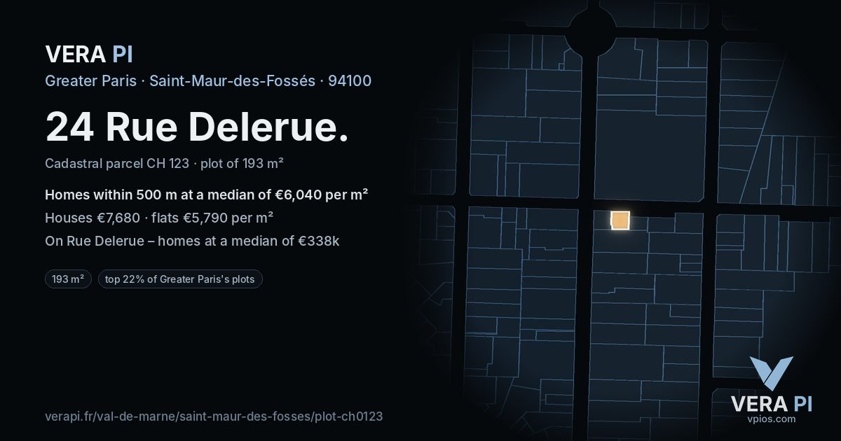 24 Rue Delerue, Saint-Maur-des-Fossés at night – the plot lit, the parcels around coloured by the prices near them