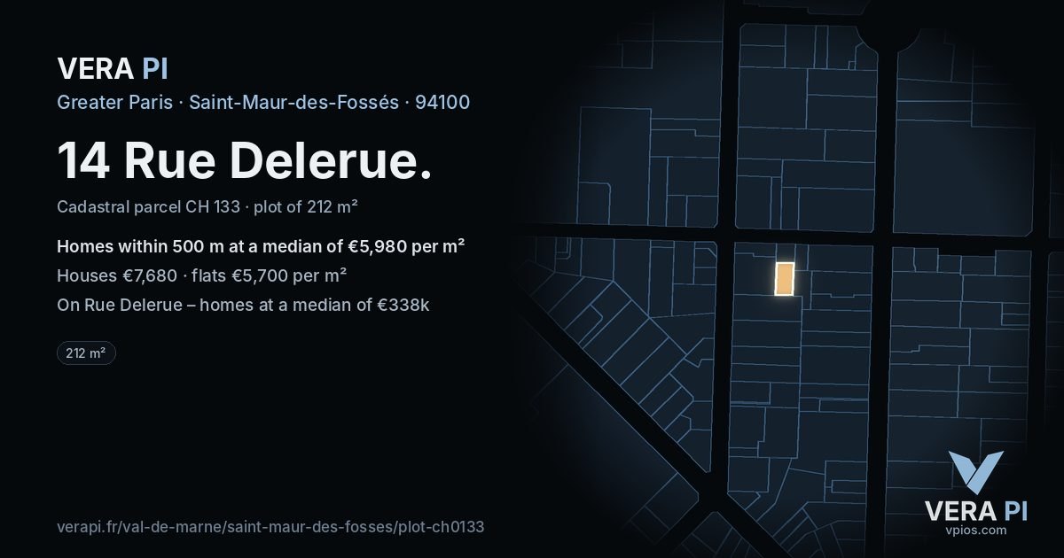 14 Rue Delerue, Saint-Maur-des-Fossés at night – the plot lit, the parcels around coloured by the prices near them