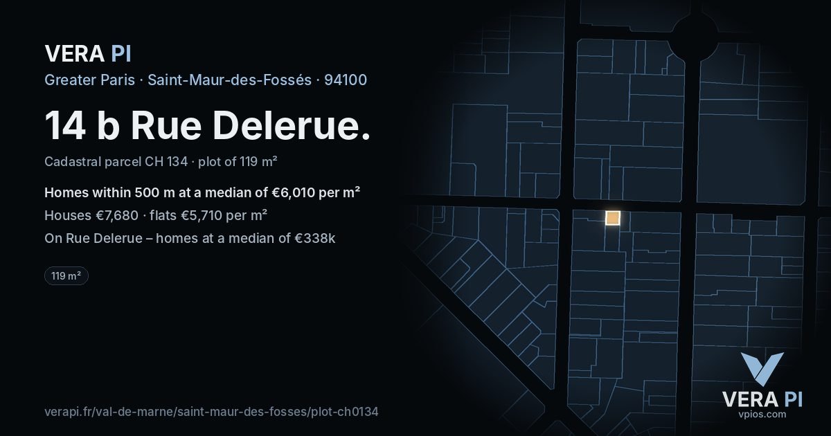 14 b Rue Delerue, Saint-Maur-des-Fossés at night – the plot lit, the parcels around coloured by the prices near them