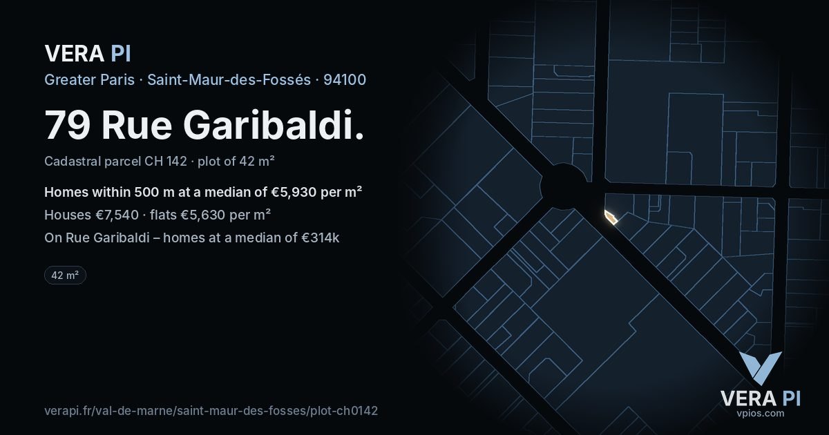 79 Rue Garibaldi, Saint-Maur-des-Fossés at night – the plot lit, the parcels around coloured by the prices near them