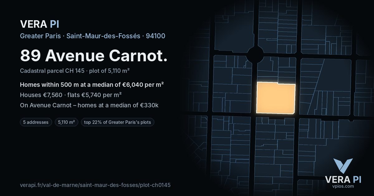 89 Avenue Carnot, Saint-Maur-des-Fossés at night – the plot lit, the parcels around coloured by the prices near them