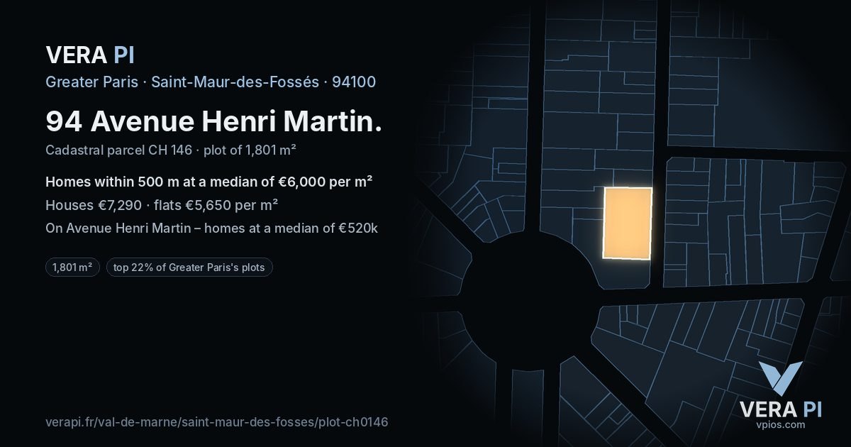 94 Avenue Henri Martin, Saint-Maur-des-Fossés at night – the plot lit, the parcels around coloured by the prices near them