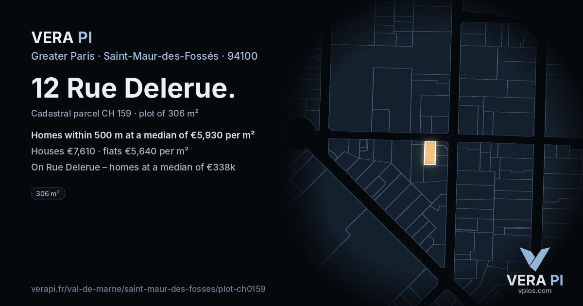 12 Rue Delerue, Saint-Maur-des-Fossés at night – the plot lit, the parcels around coloured by the prices near them